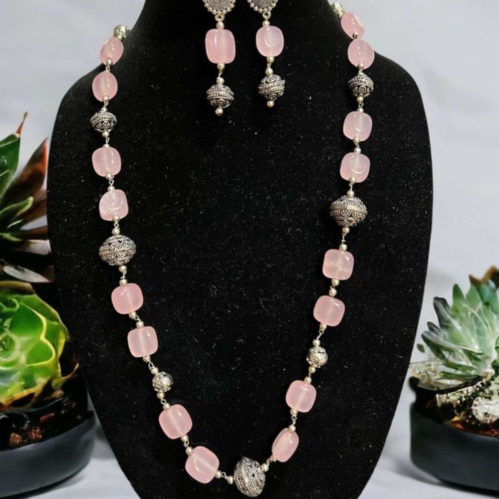 Oxidised Stone Necklace Set